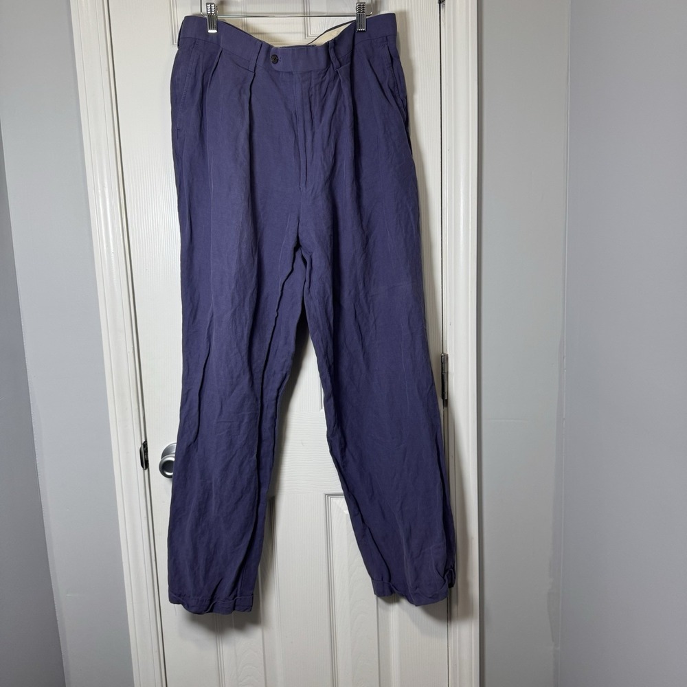 Crittenden Men's Silk Linen Purple Pleated Dress Pants Size 38x31